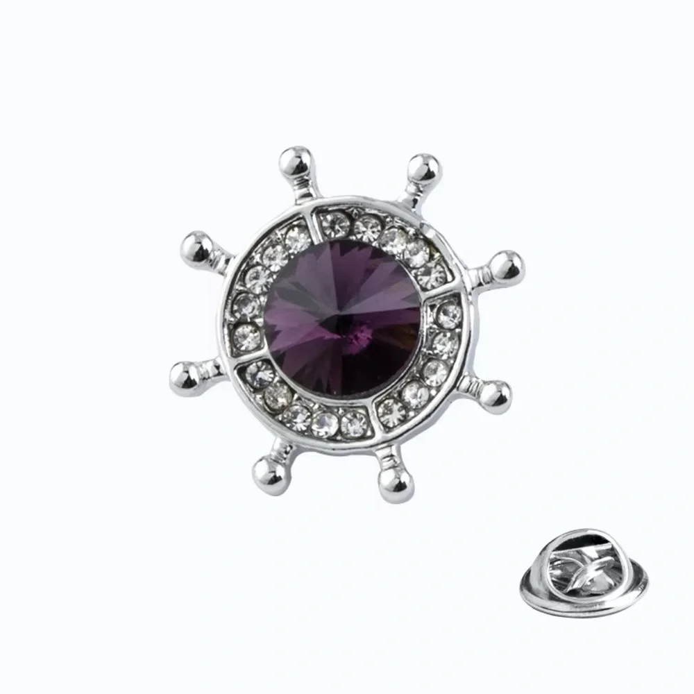 Crystal Ship Wheel Lapel Pin - Men's Accessory